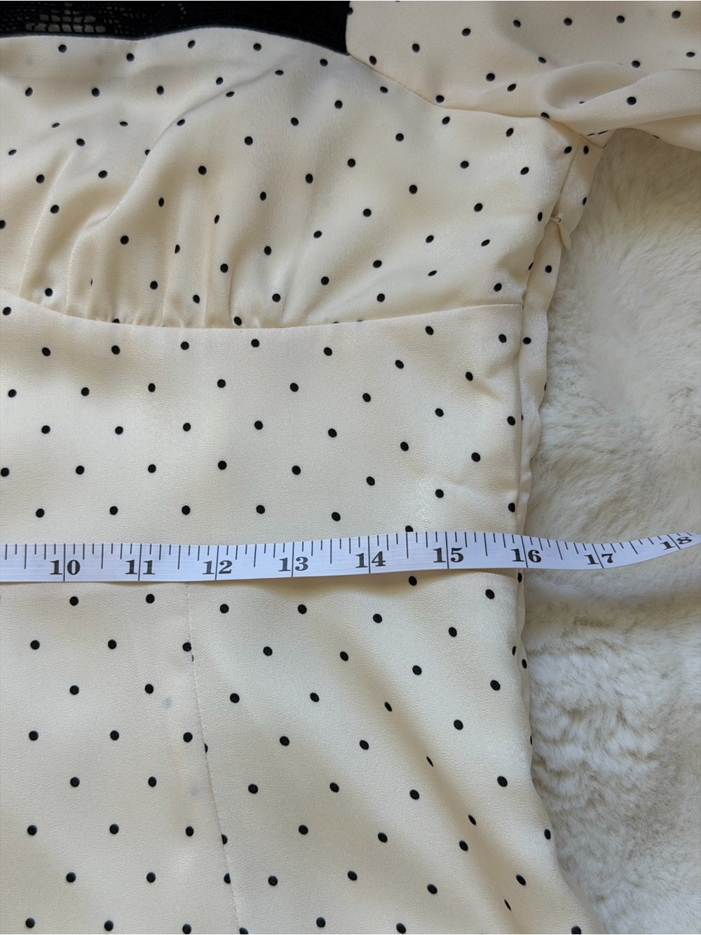 Simple Retro Mazie Long Sleeve Polka Dot Square Neck Midi Dress Lace Trim Cream - Picture 15 of 16